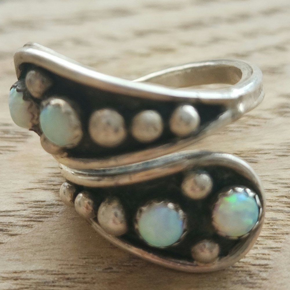 Opal and Sterling Silver Southwestern Ring, Adjustable size, Signed.